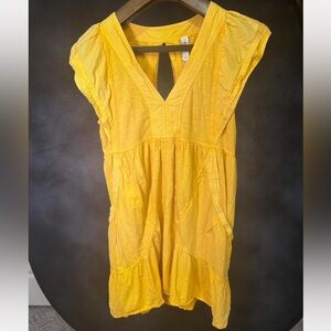 Daily Practice Free People Yellow V-Neck Summer boho Dress w/ pockets sz Small